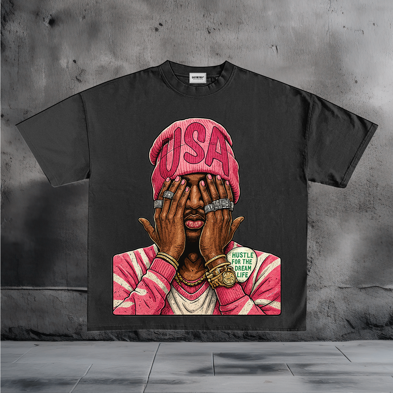 Hip Hop Style Oversized USA Beanie Art Shirt