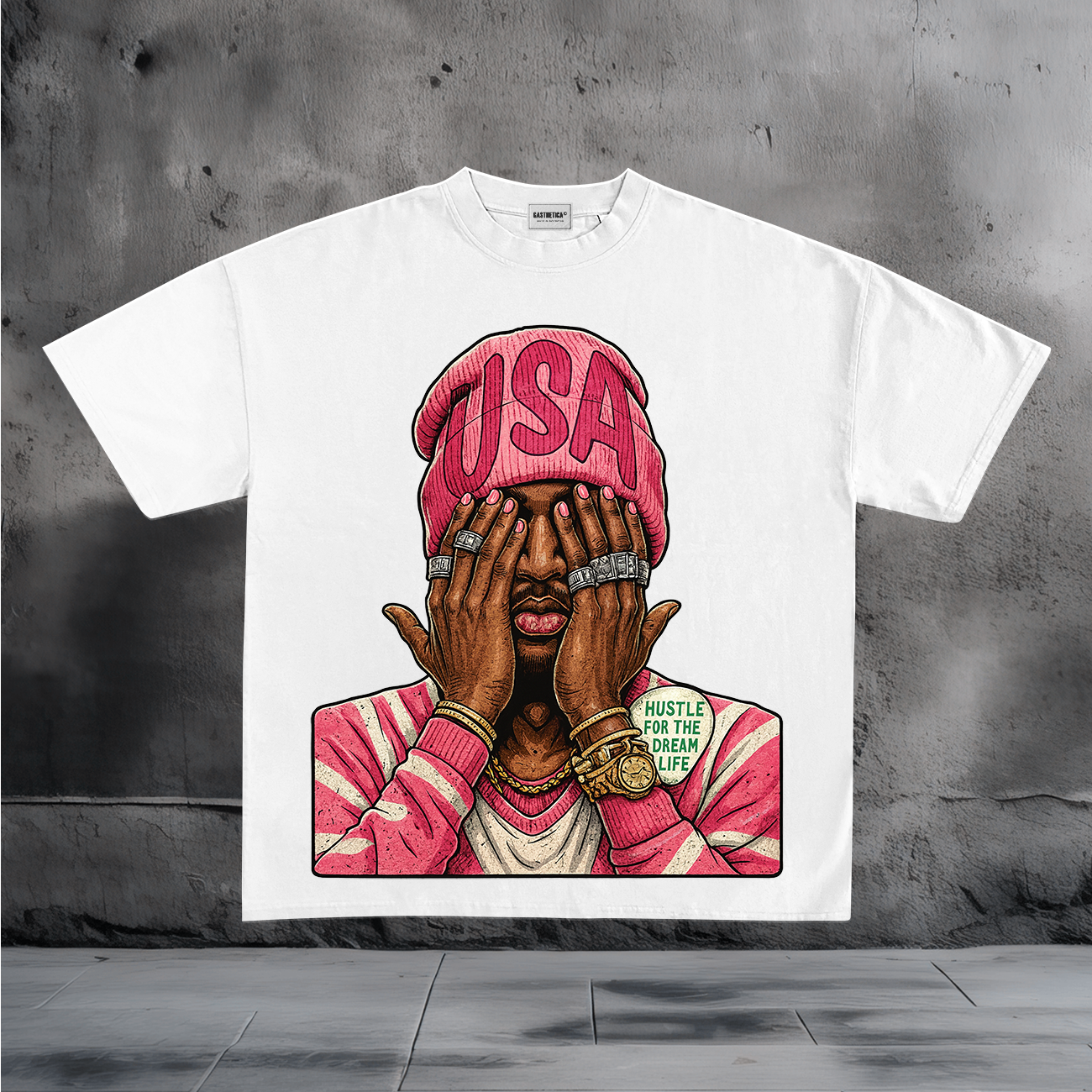 Hip Hop Style Oversized USA Beanie Art Shirt